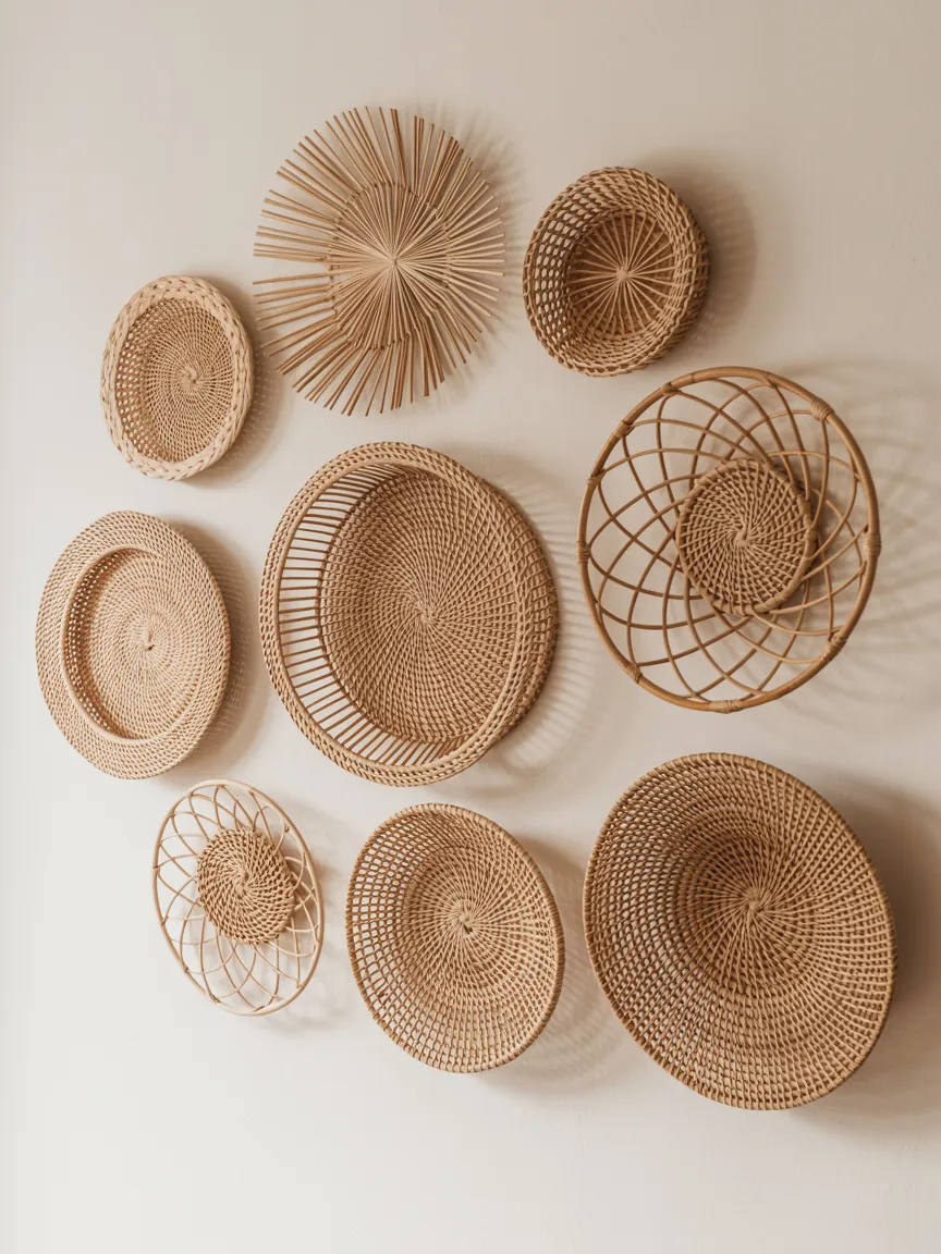 Rattan Wall Baskets Set Grouping