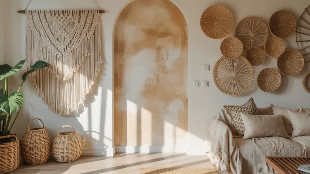 20 DIY Boho Wall Treatments Using Clay, Lime Wash, and Rattan for a High-End Look
