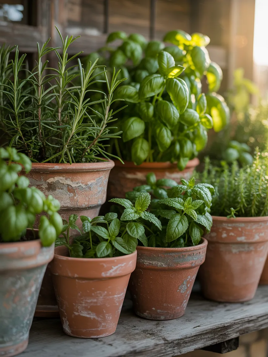 7. Herb Gardens in Terracotta Pots