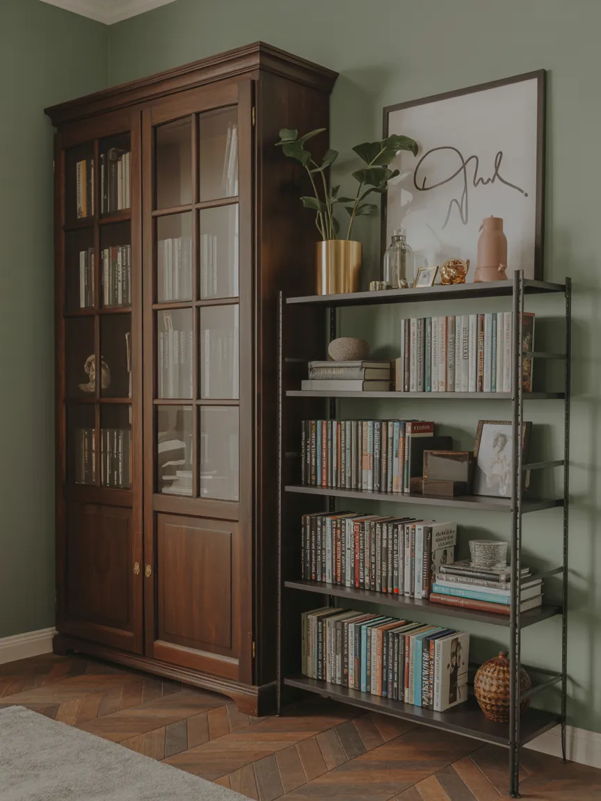 2. Embrace the Mix with Mismatched Bookcases