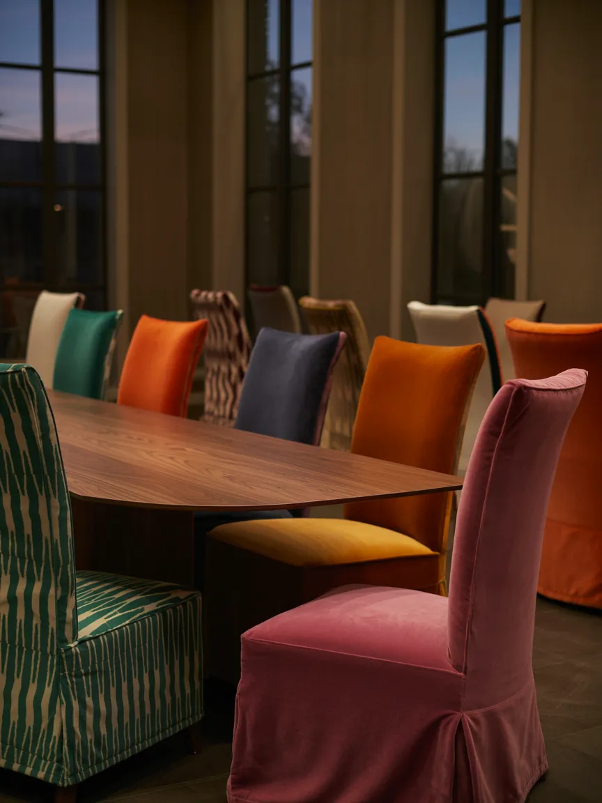 Colorful Textiles on Dining Chairs