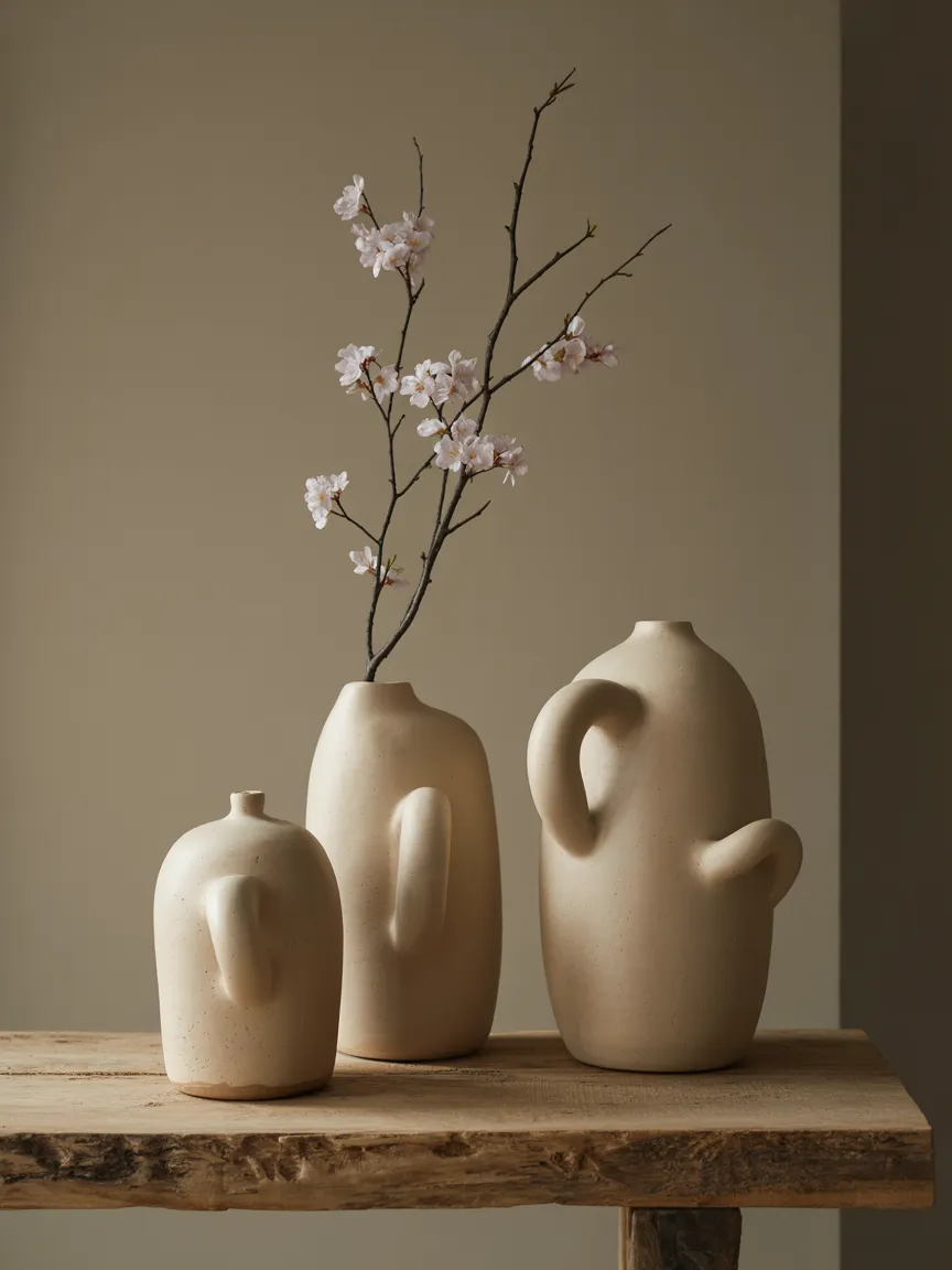 Neutral Clay Vessels with Organic Forms