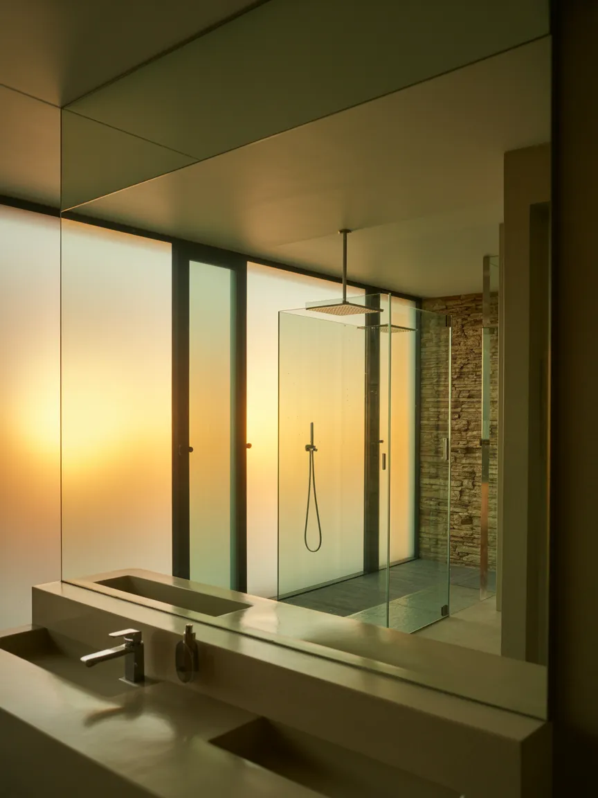Large Wall Mirror Beyond the Shower