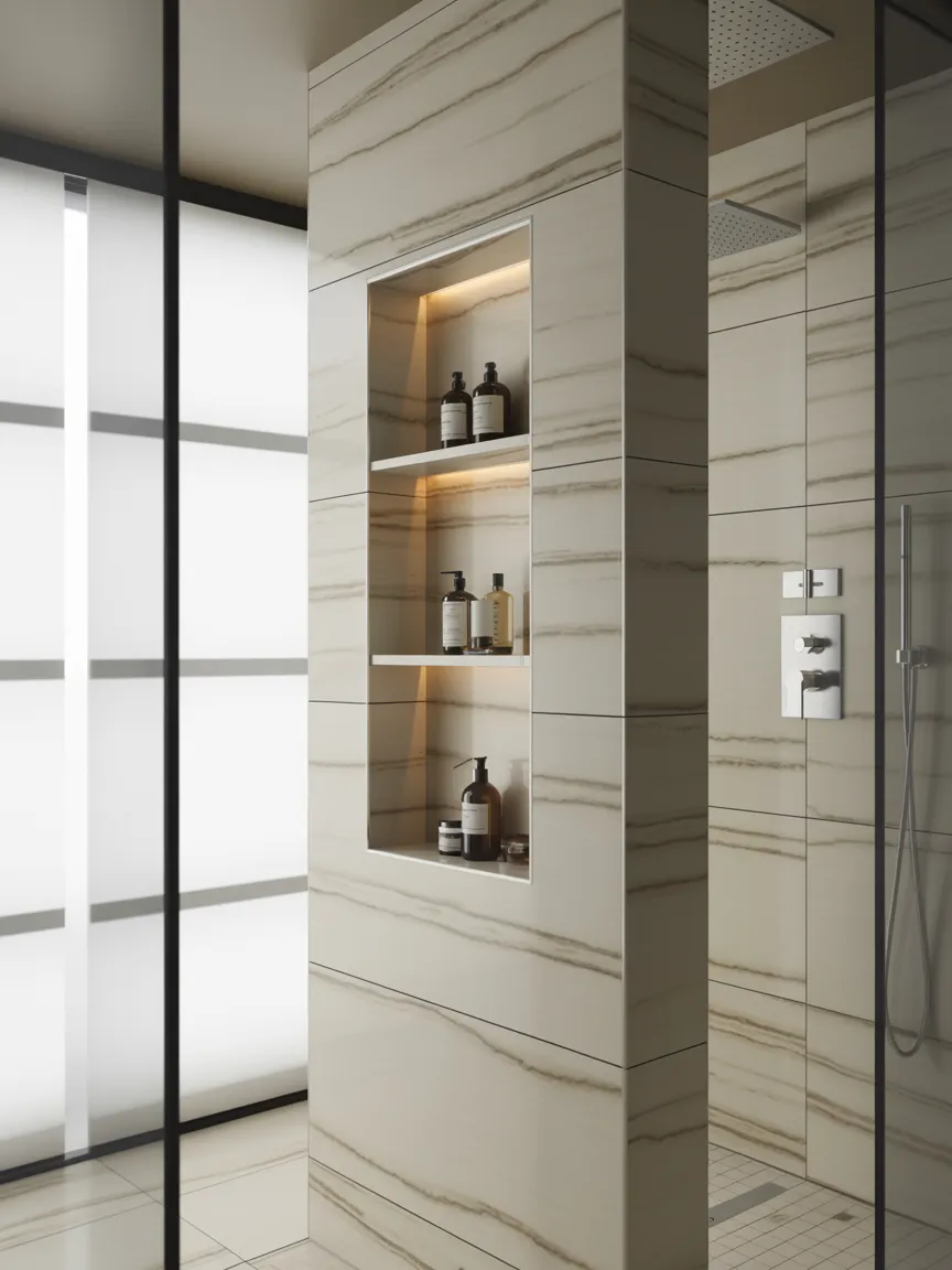 Integrated Storage Niche with Matching Material