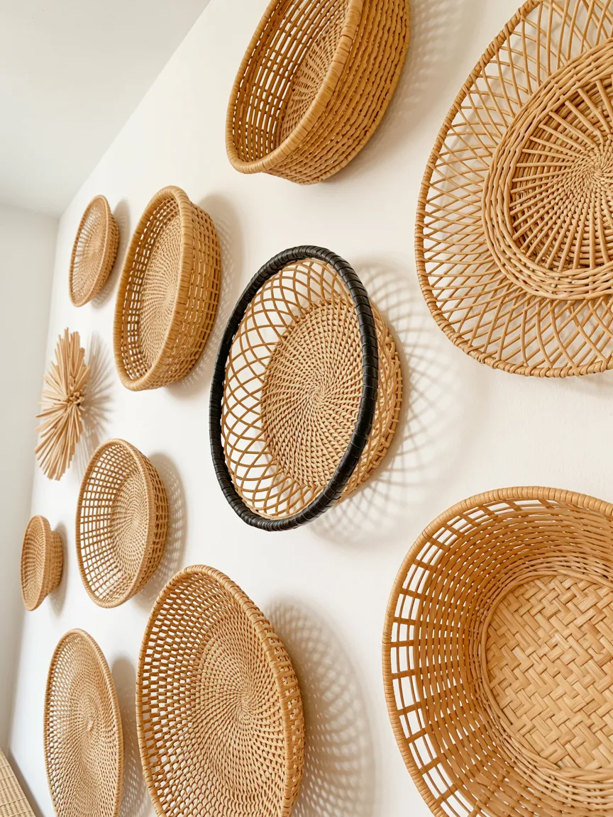 Rattan Wall Baskets Set Grouping