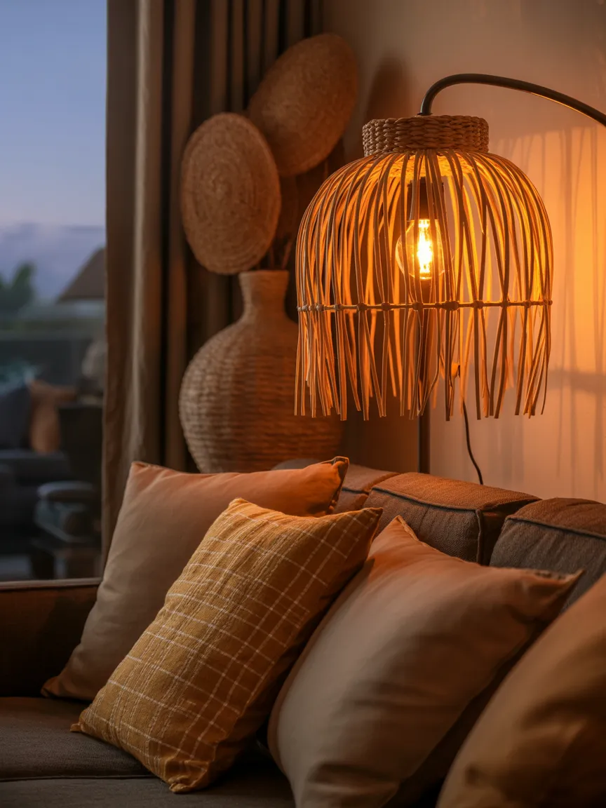 Warm, Ambient Lighting with Woven Shades