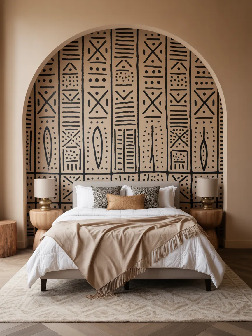 Hand-Painted Tribal Patterns Accent Wall