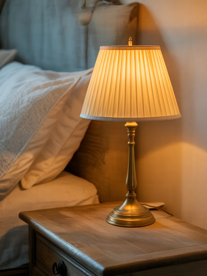 Ivory Silk Knife Pleats on a Brass Candlestick Base