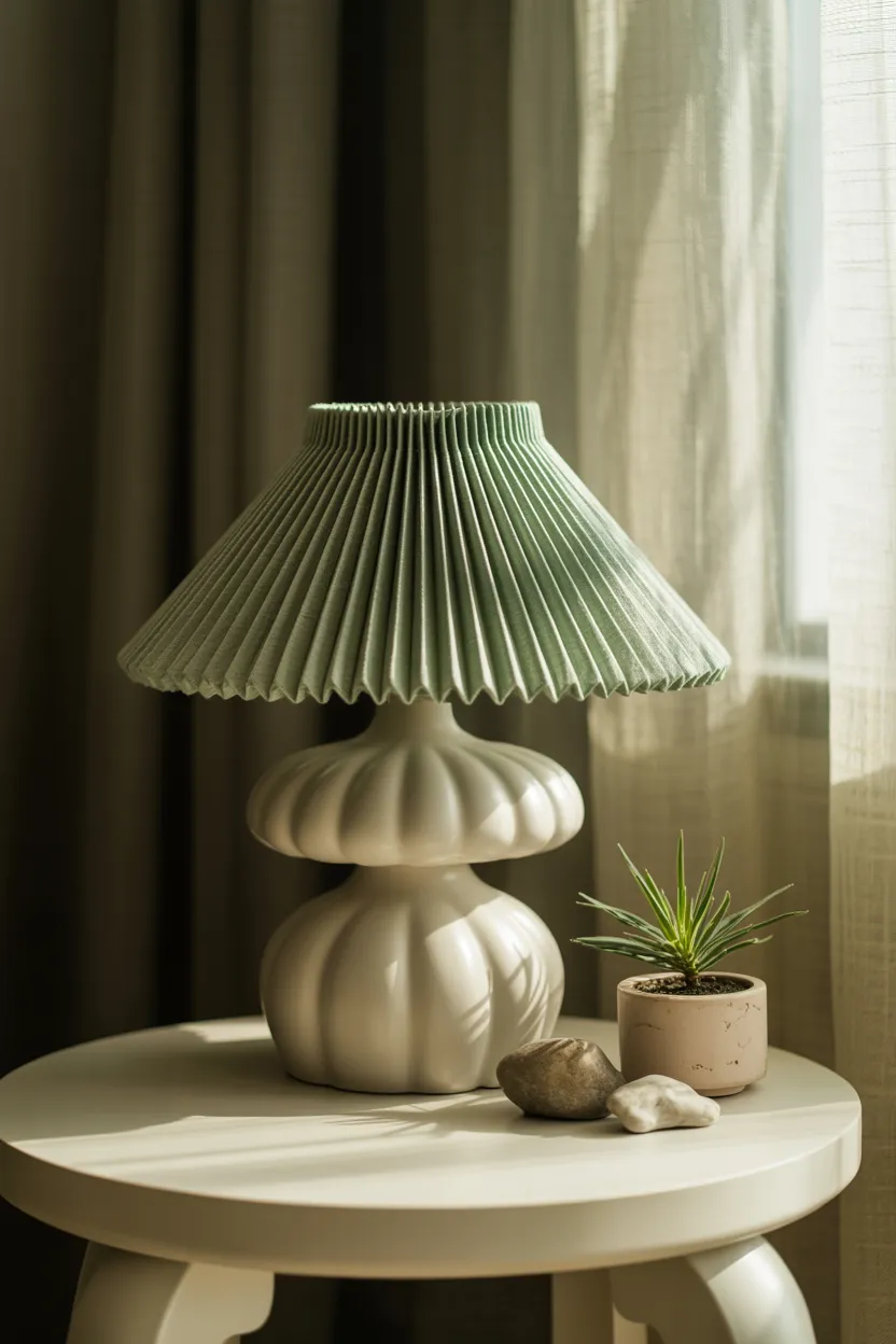 Sage Green Cotton Pleats with Ceramic Mushroom Base