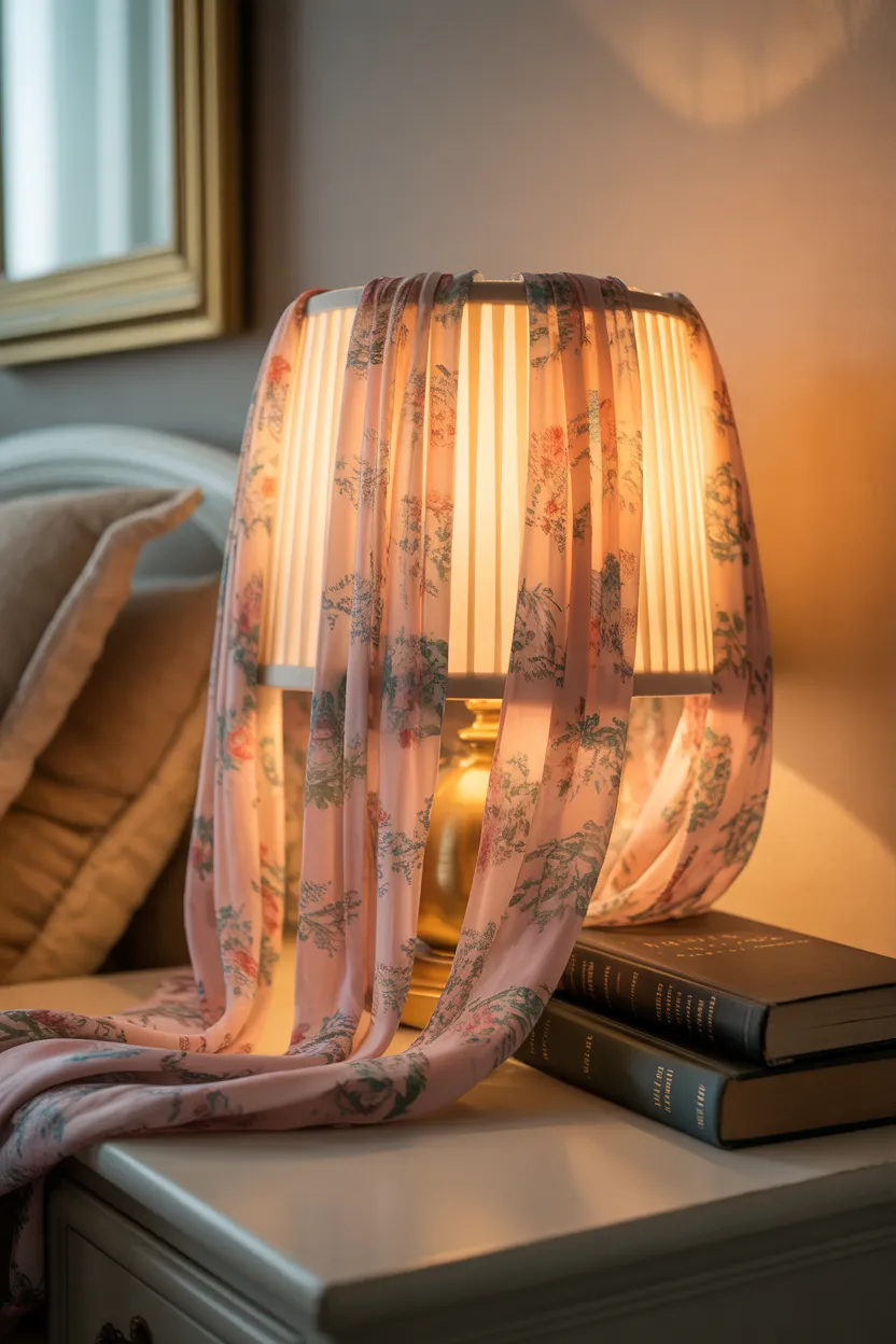 Repurposed Vintage Scarf as a Pleated Shade Cover