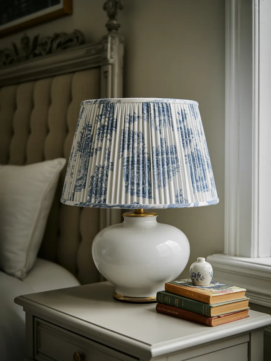 Toile de Jouy Pleated Drum Shade