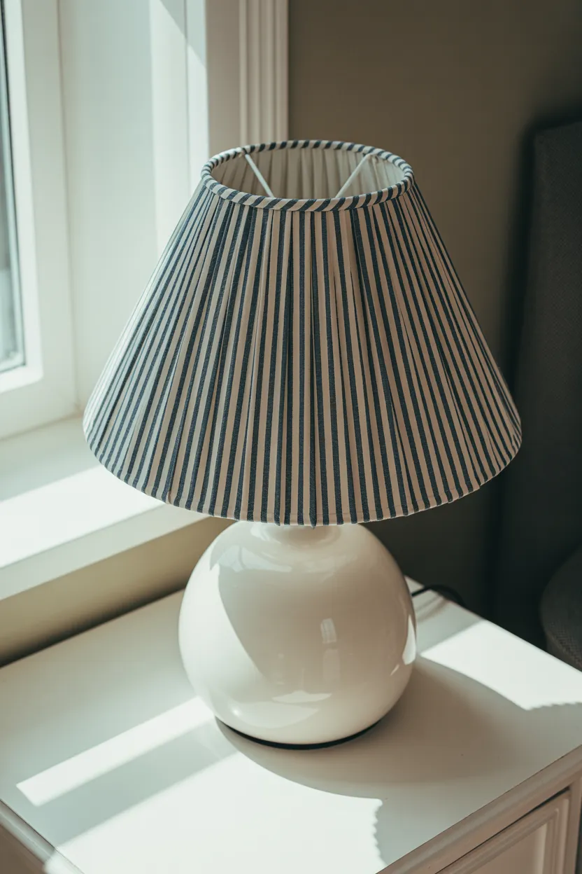Striped Cotton Pleats in Navy and Cream