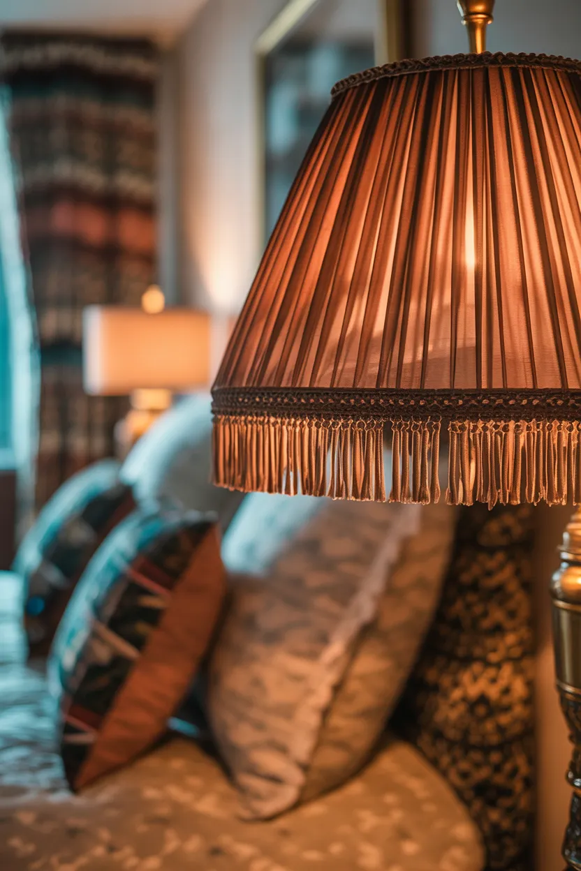 Velvet-Trimmed Pleated Shade with Fringe Detail