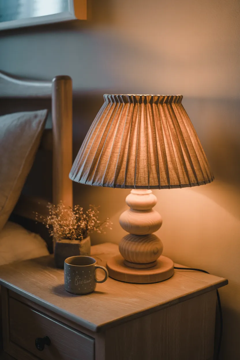 Unbleached Linen Pleats on a Turned Wood Base