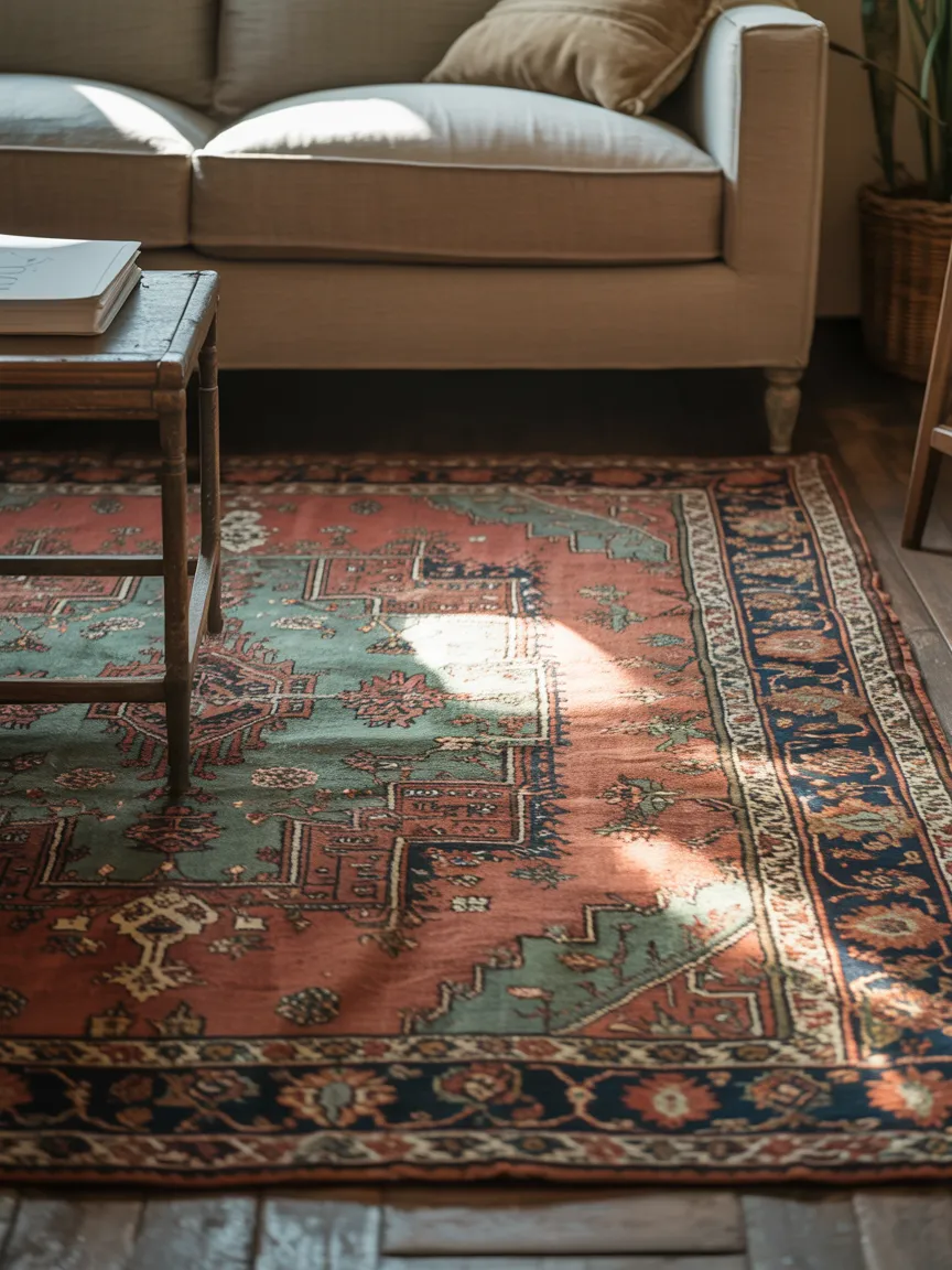 A Persian or Antique-Style Rug as the Room’s Anchor