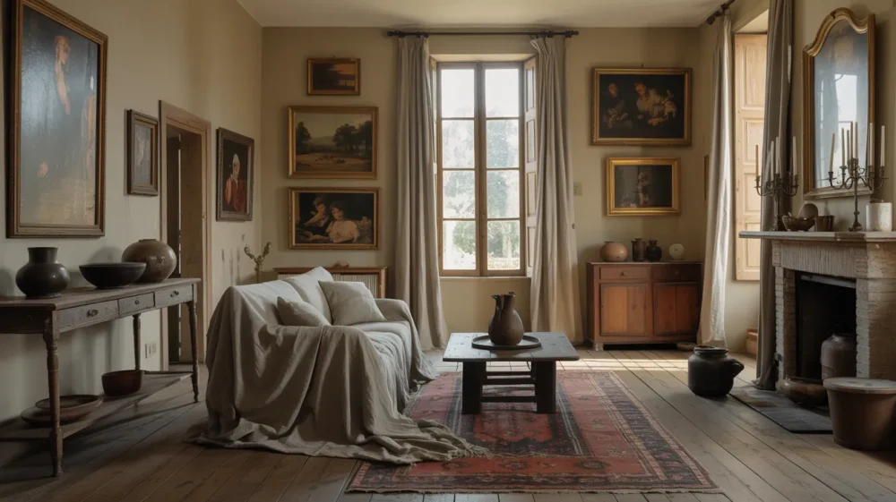 European farmhouse decor, Timeless interior design, Elegant home styling
