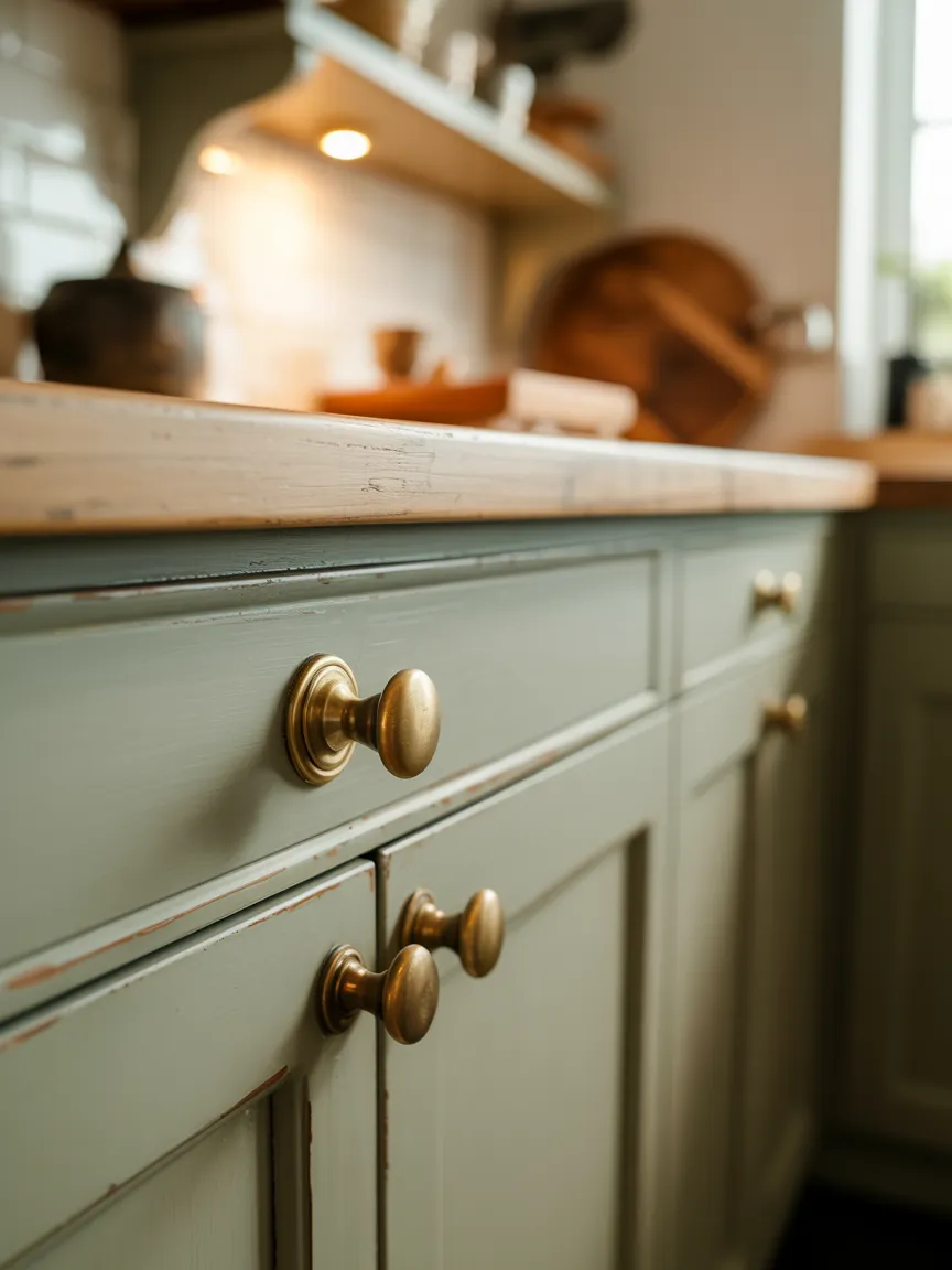 Unlacquered Brass Hardware on Every Cabinet