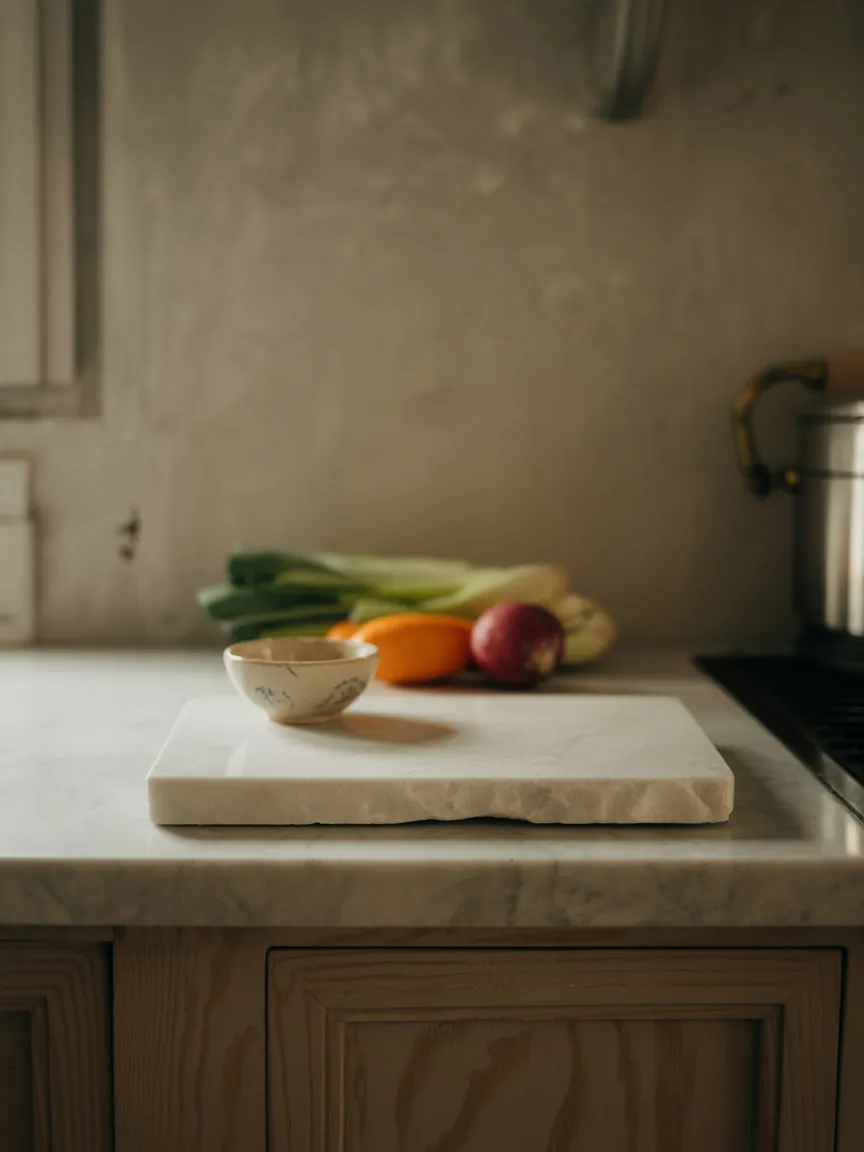 A Worn Zinc or Marble Slab as a Prep Surface