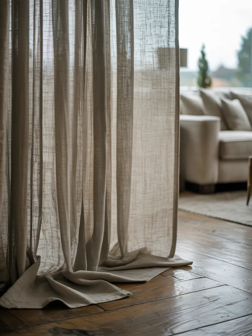 Belgian Linen Drapery Pooled on the Floor