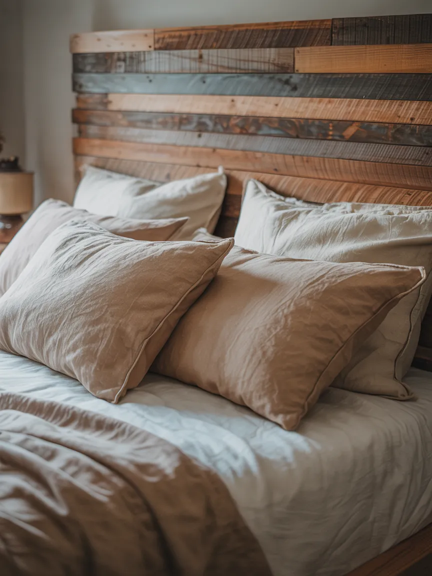 A Reclaimed Wood Headboard With Horizontal Planks