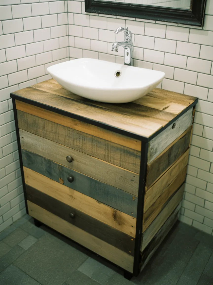 Unique Salvaged Barn Wood in a Master Bathroom Vanity
