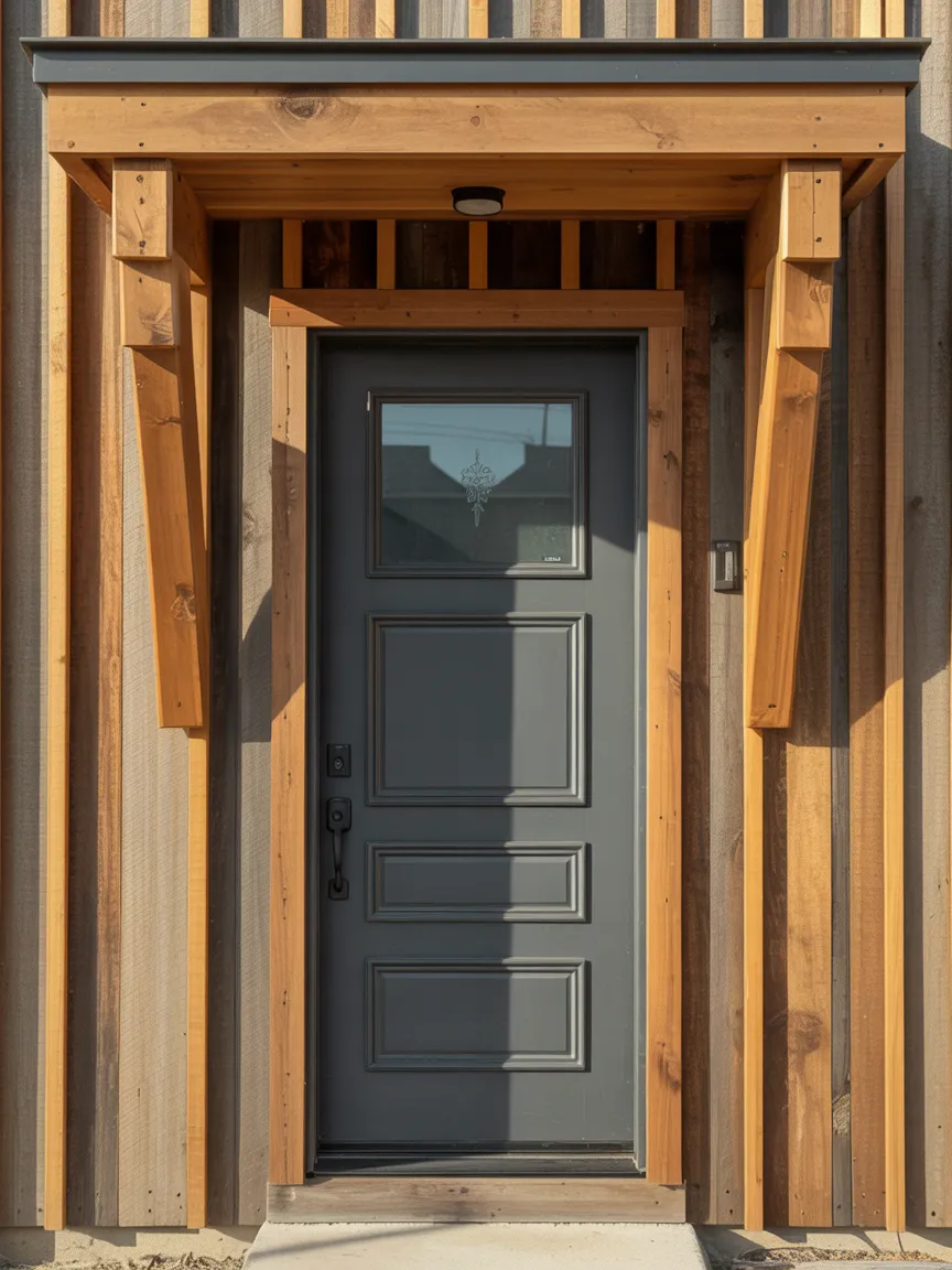 Raw Wood Architectural Features as a Front Door Surround