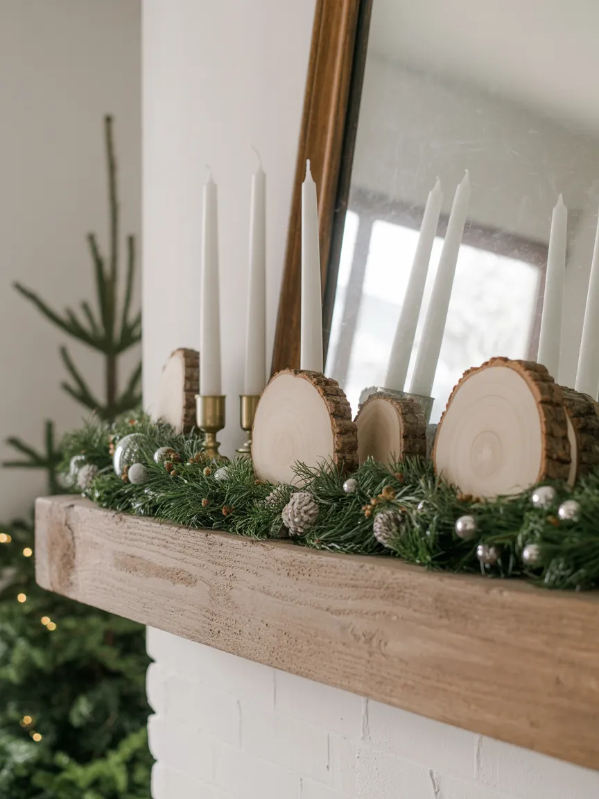 A Reclaimed Wood Christmas Vignette on the Mantel