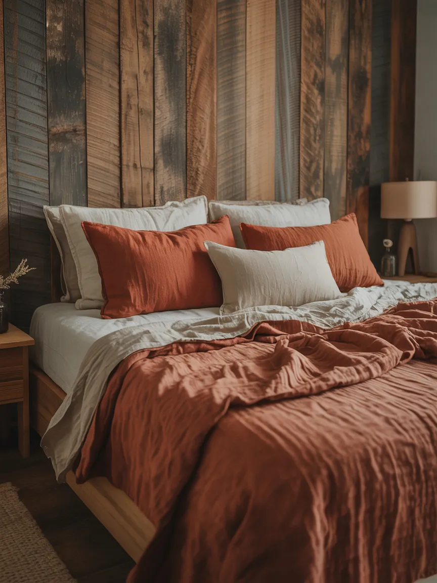 A Fall Bedroom Styled Around a Reclaimed Wood Accent