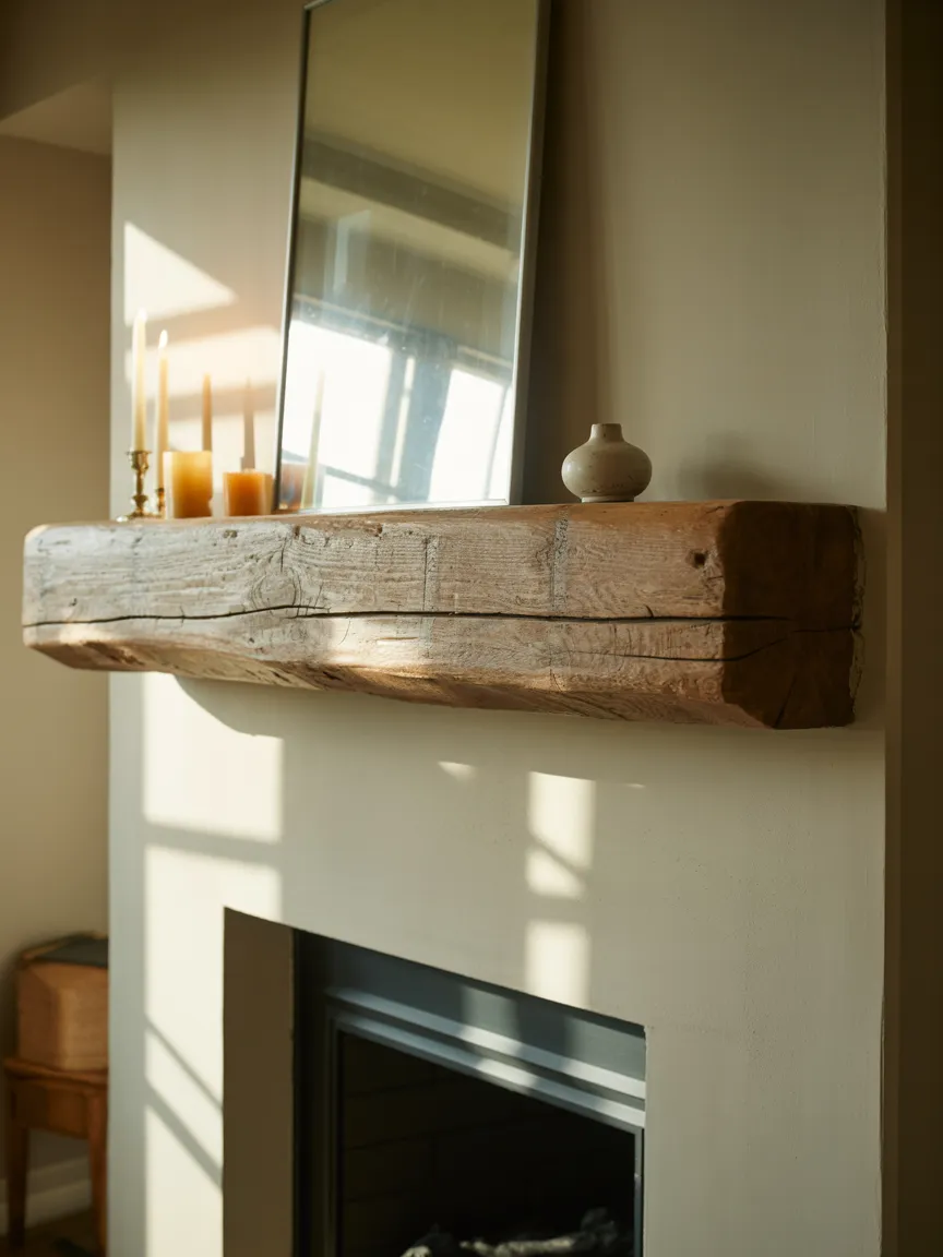 A Hand-Hewn Mantel Beam as the Room’s Anchor