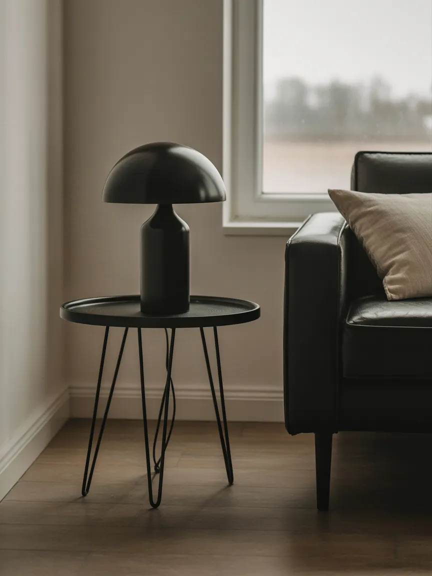 Metal Dome Lamp on a Hairpin Leg Side Table