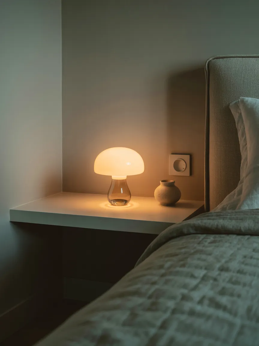 Minimalist Living Room Table Lamp on a Floating Nightstand