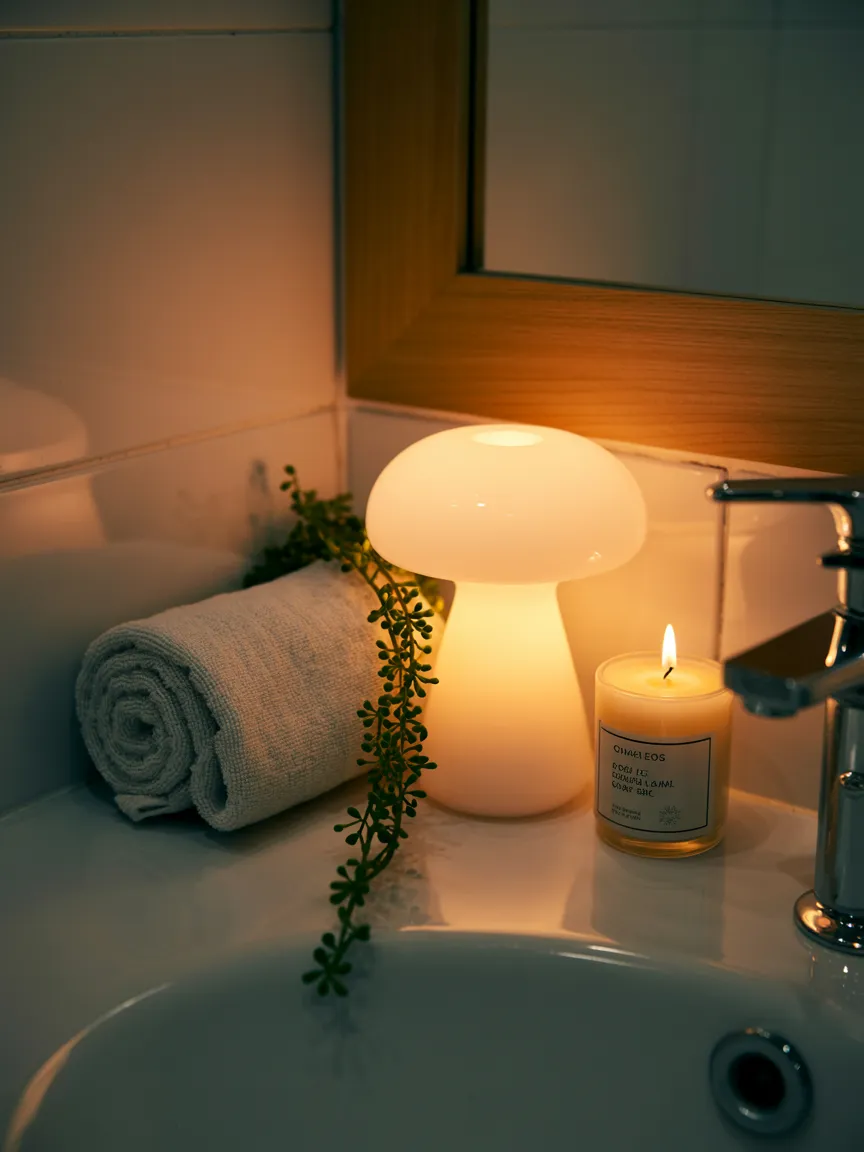 Bathroom Shelf Mushroom Lamp for Spa Ambiance
