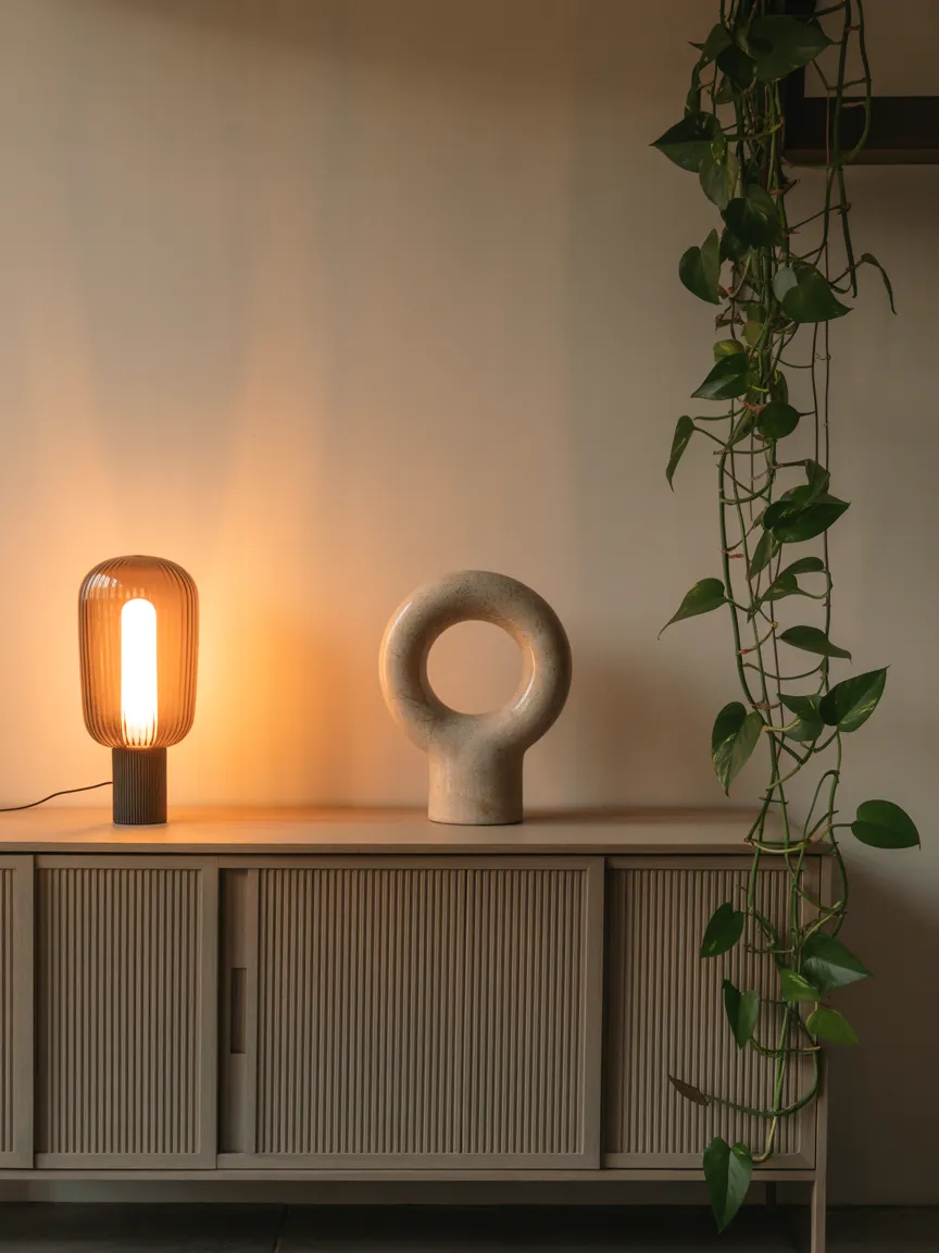 Credenza Styling with Sculptural Lamps