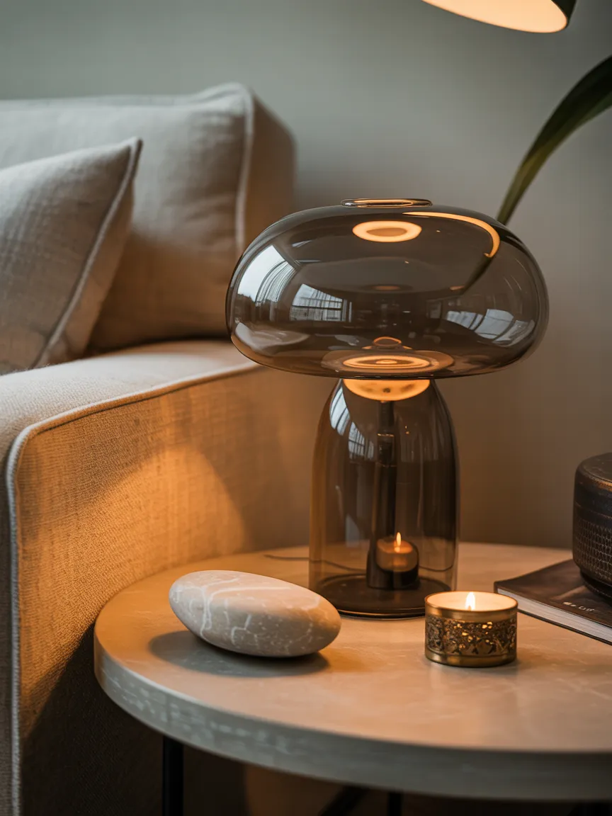 How to Style a Glass Mushroom Lamp on a Living Room Side Table