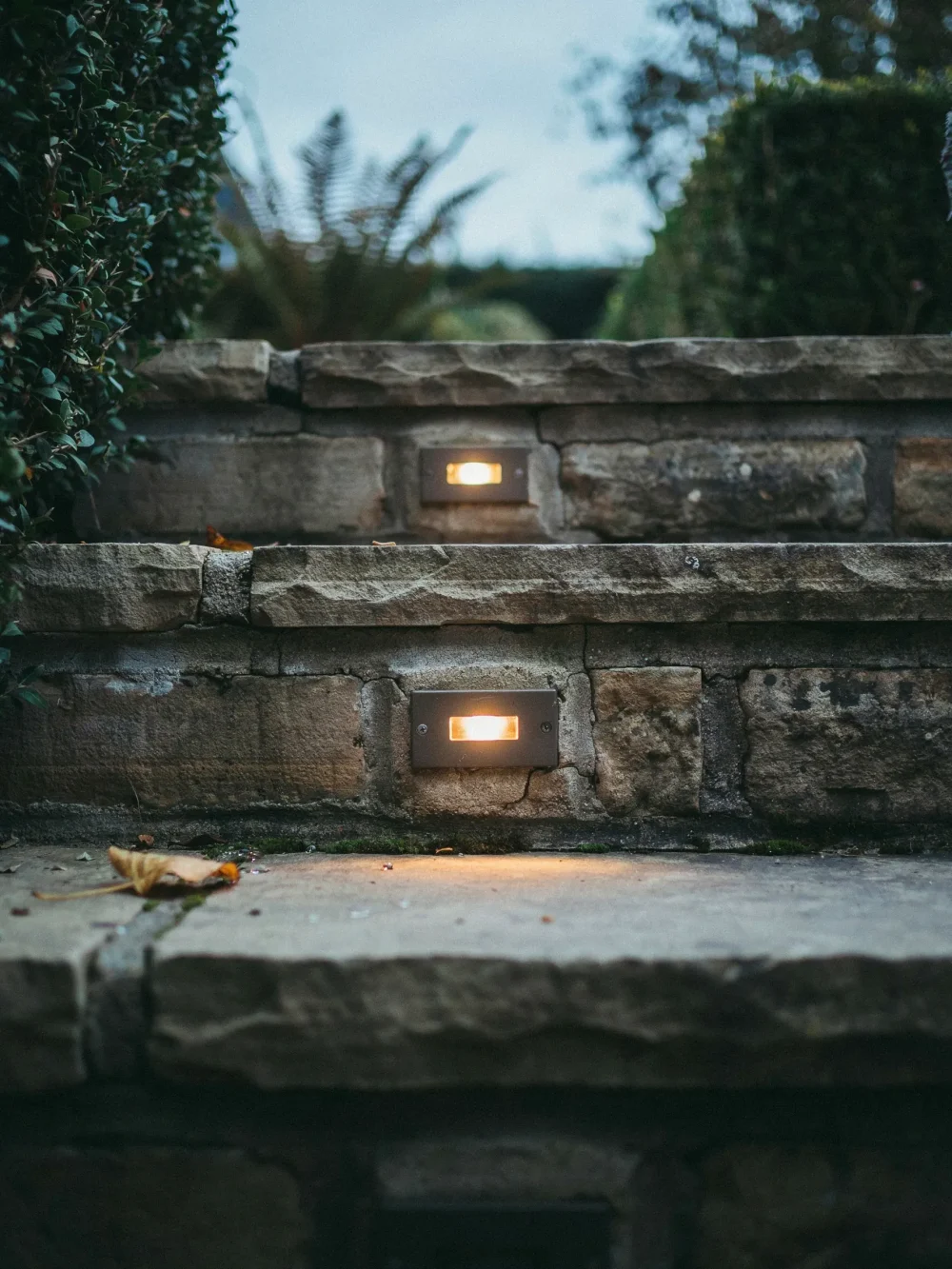 Warm White Side-Wash Step Lights in Masonry Risers