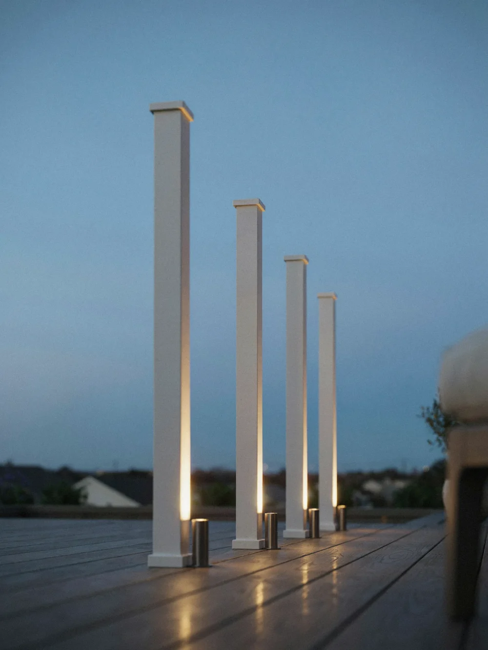 Railing Post Uplighting for Vertical Drama