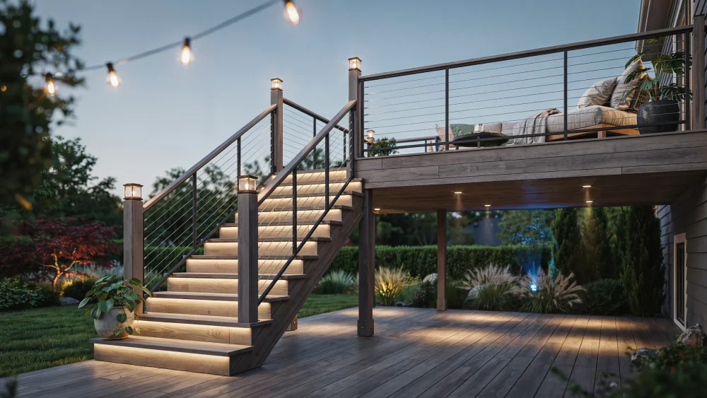 Staircase lighting ideas, Low voltage LED lights, Modern railing design