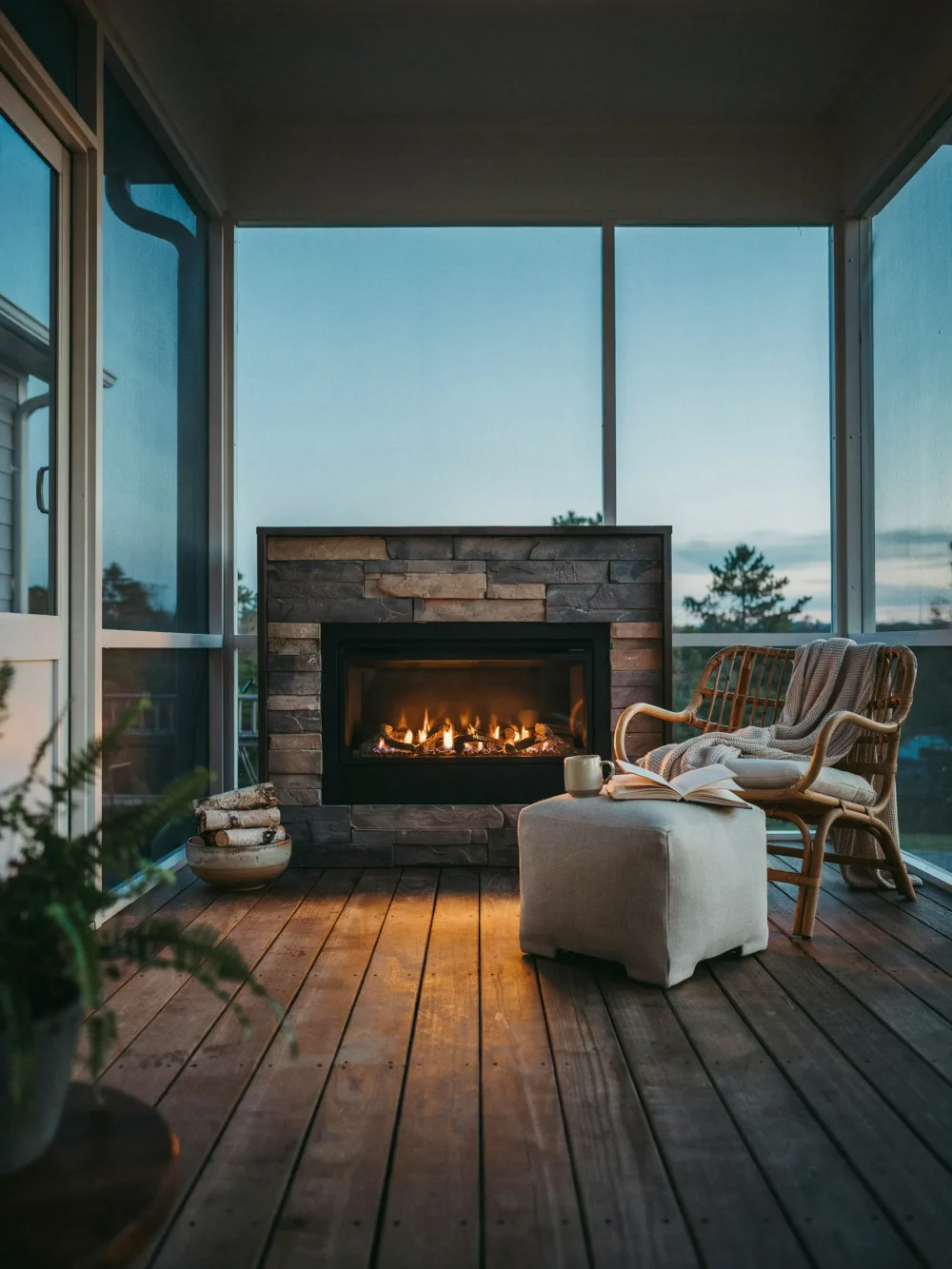Add a Stone Fireplace Surround for Year-Round Use