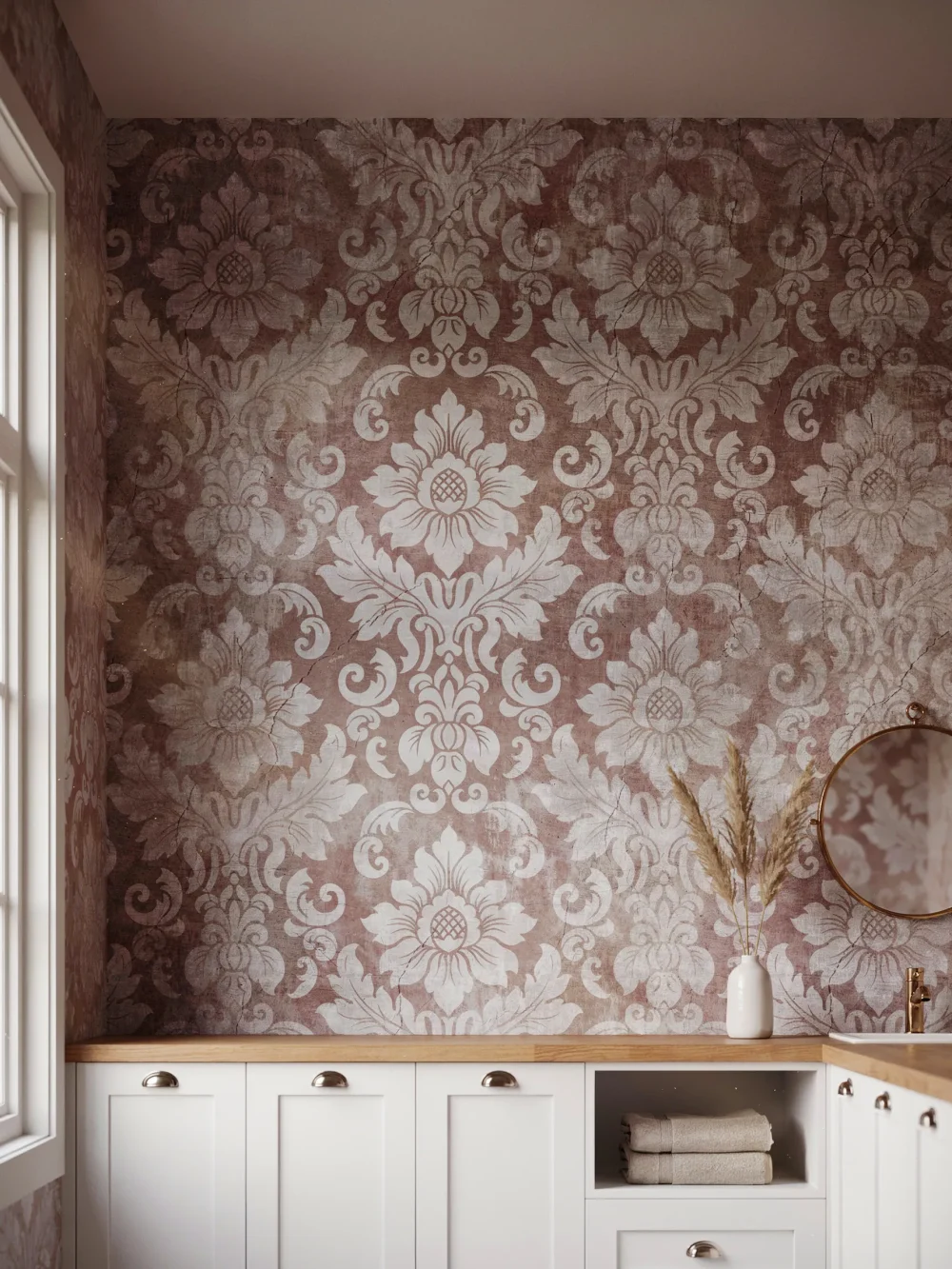 Aged Damask in Dusty Rose and Ivory