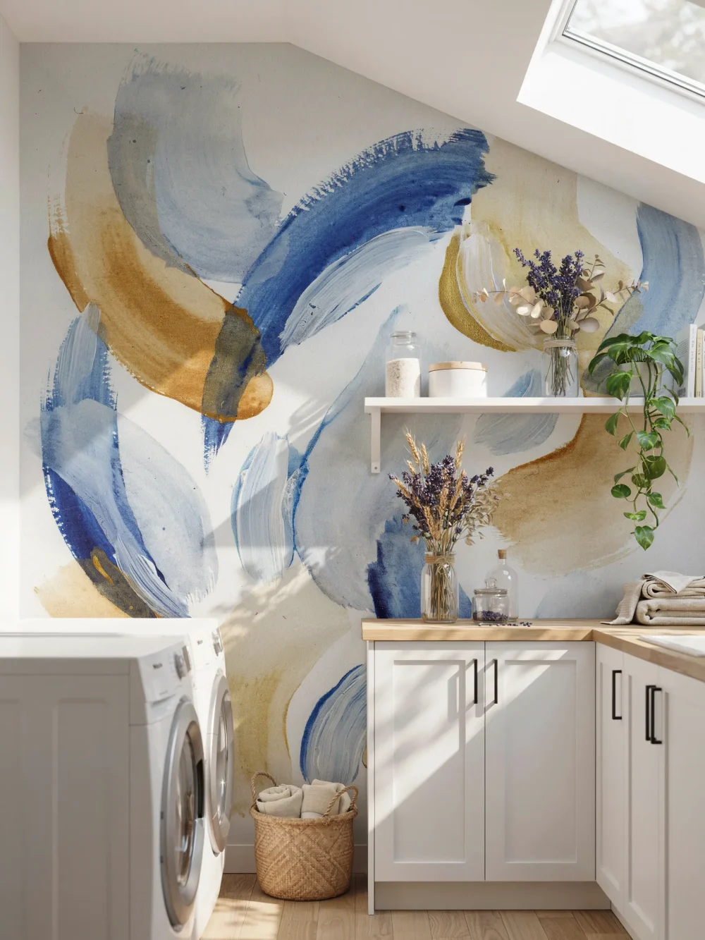 Abstract Watercolor Wash in Cobalt and Gold
