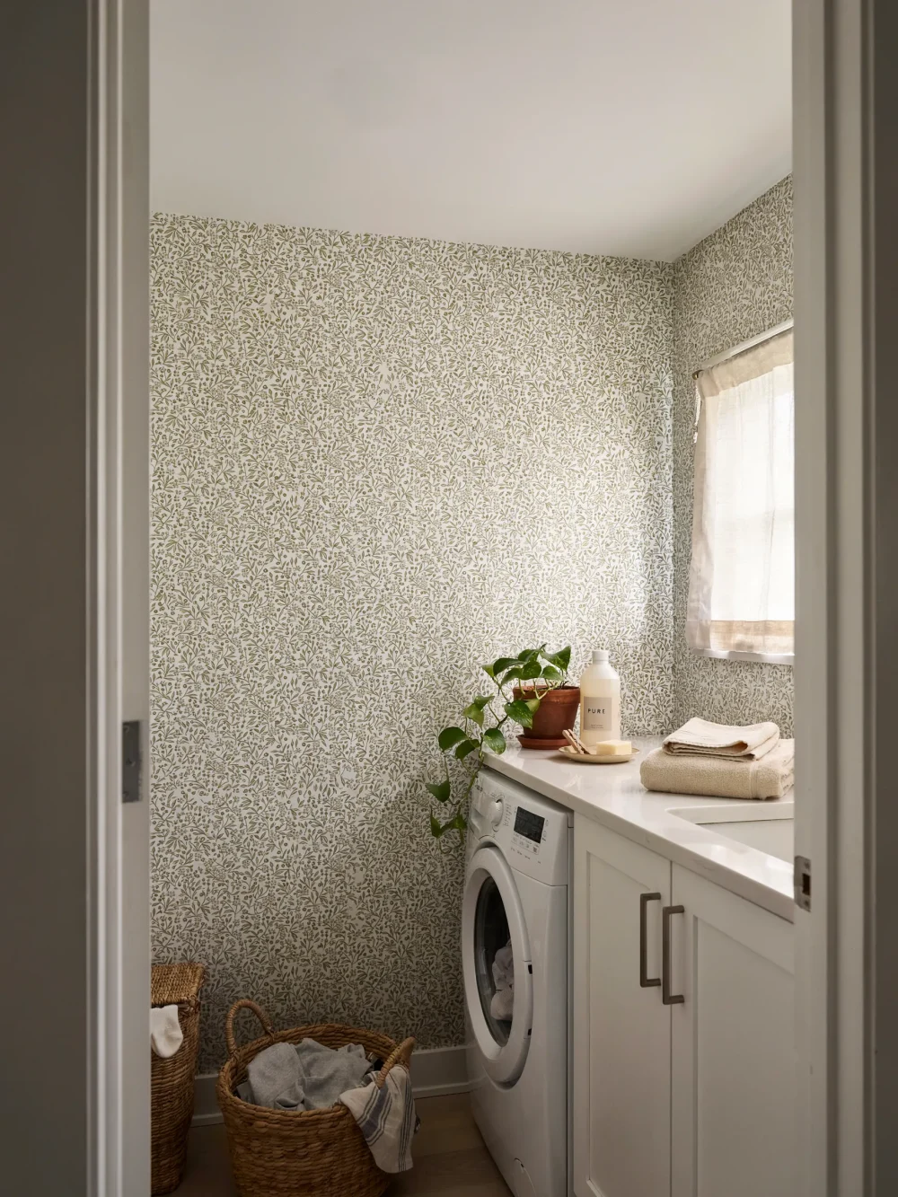 Soft Sage Micro-Floral on White