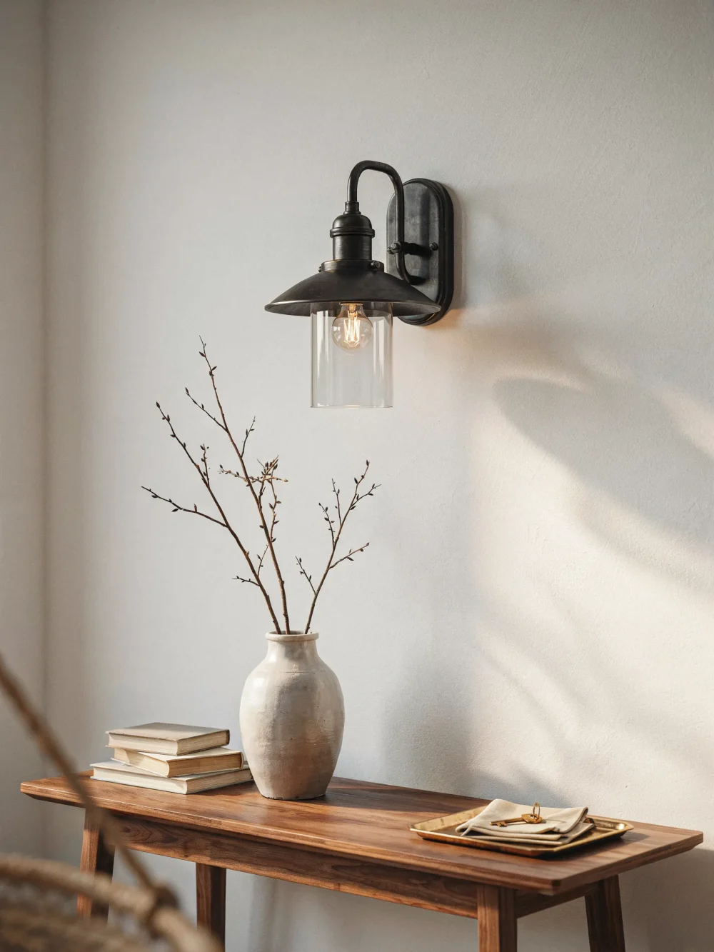 A Single Statement Sconce on an Accent Wall