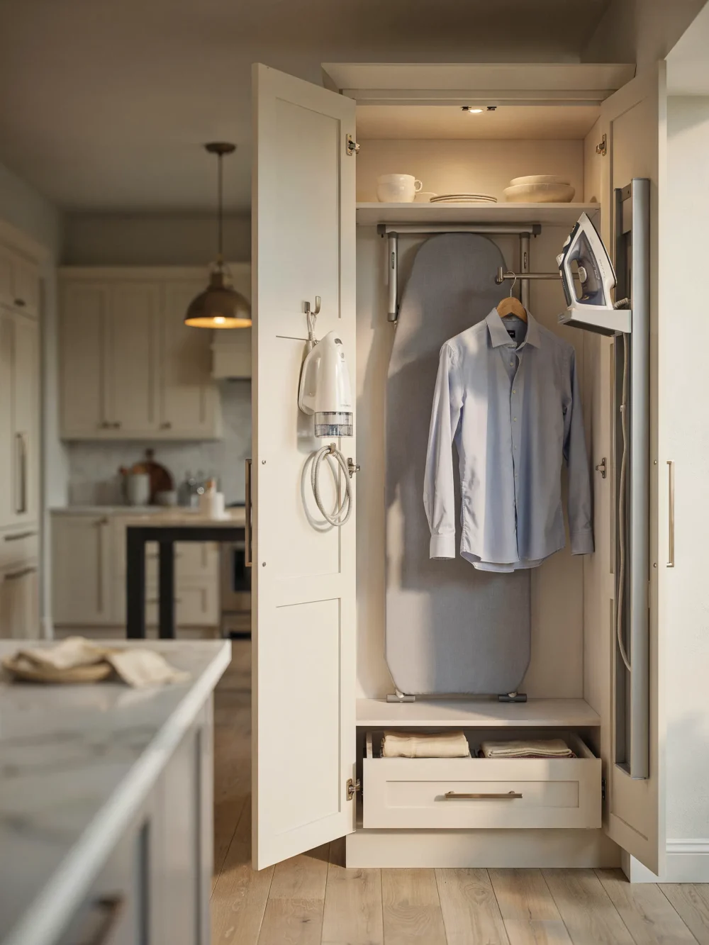 Concealed Ironing Center with Built-In Steam Hook