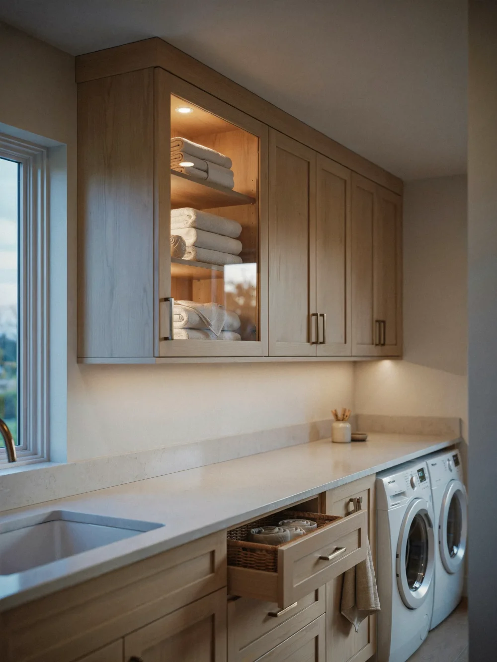 Glass-Front Display Cabinet for Linen Storage