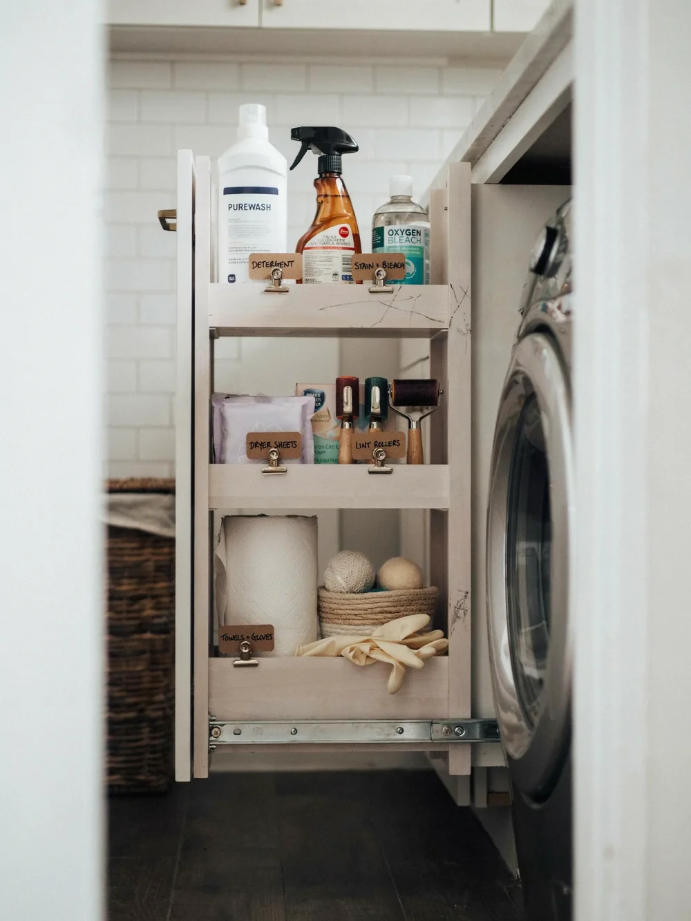 Pull-Out Laundry Supply Cabinet with Adjustable Shelving