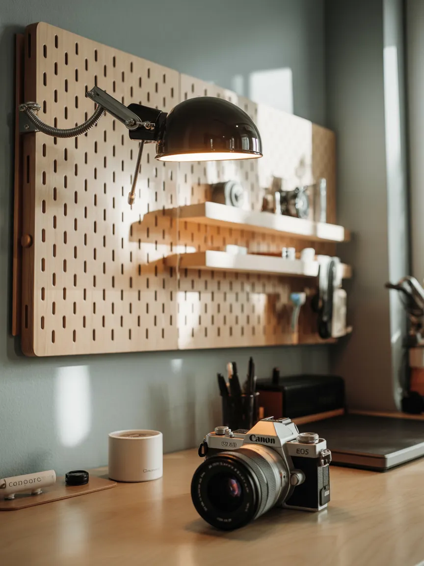 The Clip Lamp on a Pegboard Wall
