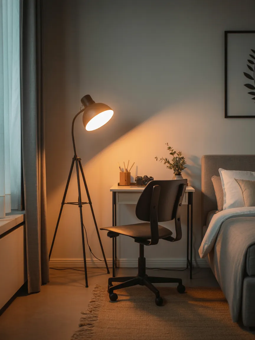 The Adjustable Tripod Floor Lamp Used as a Desk Light