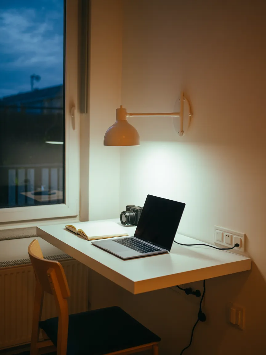 The Wall-Mounted Swing Arm (No Desk Space Lost)