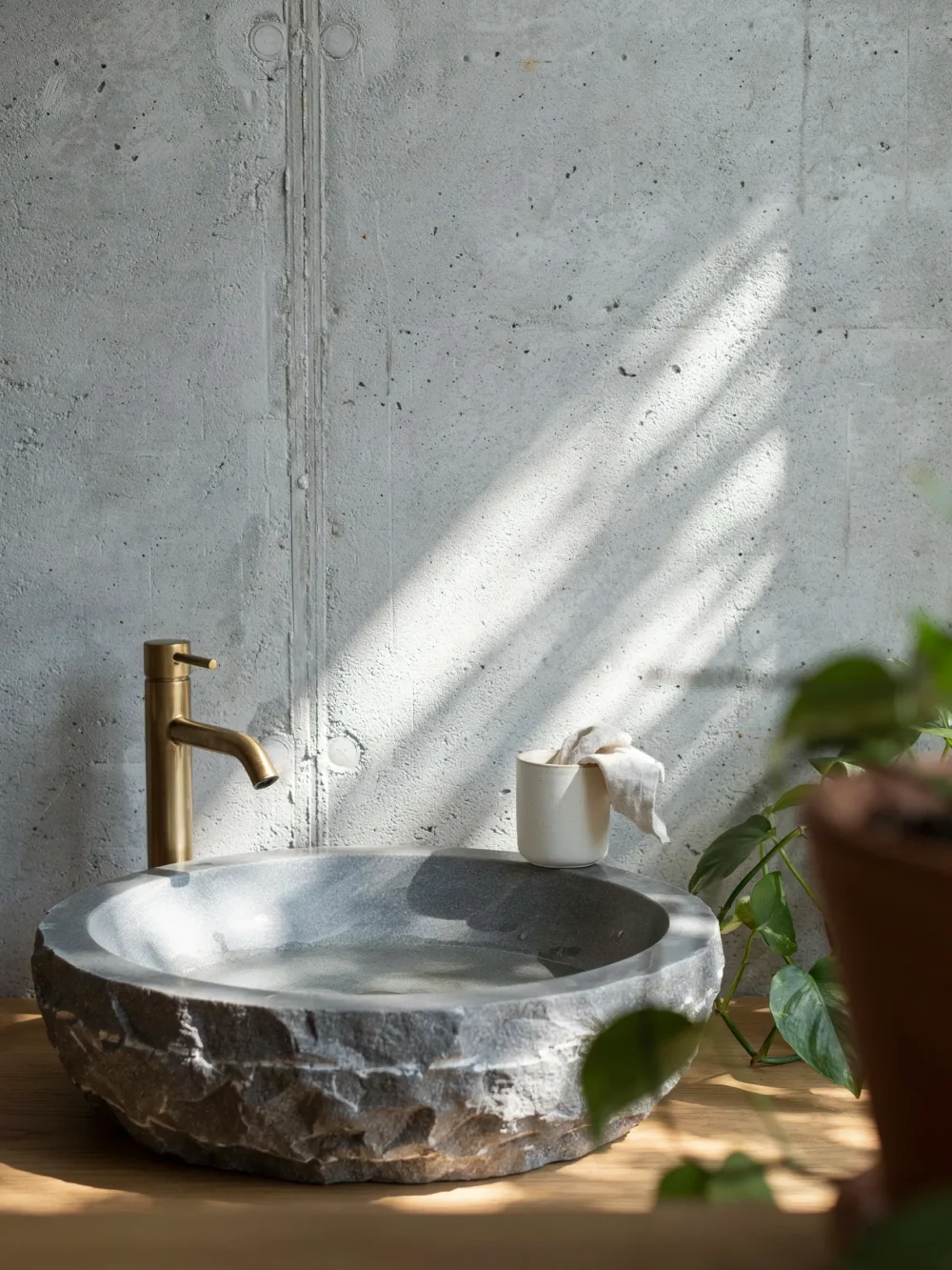 Slate Grey Integrated Basin With Rough-Hewn Edges