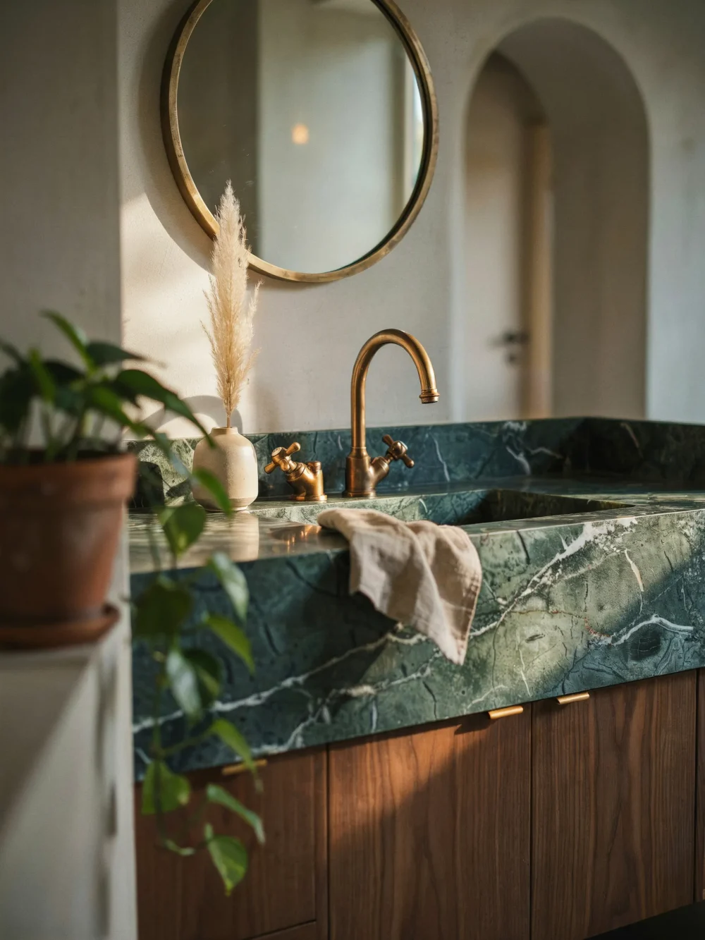 Serpentine Green Marble Integrated Vanity